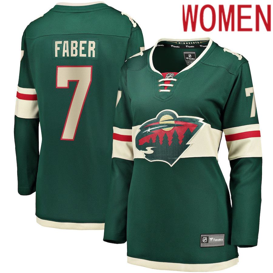 Women Minnesota Wild 7 Brock Faber Fanatics Branded Green Home Breakaway Player NHL Jersey